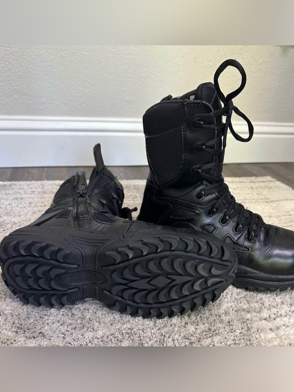 Reebok Black Tactical Lace-Up Combat Boots with Side Zip